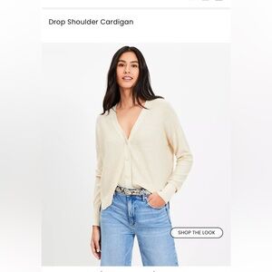 Women's LOFT Drop Shoulder Cardigan Sweater- Tan- Size Small- Pre-owned